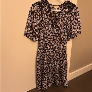 Rebecca Taylor Black and Pink Floral Midi Dress